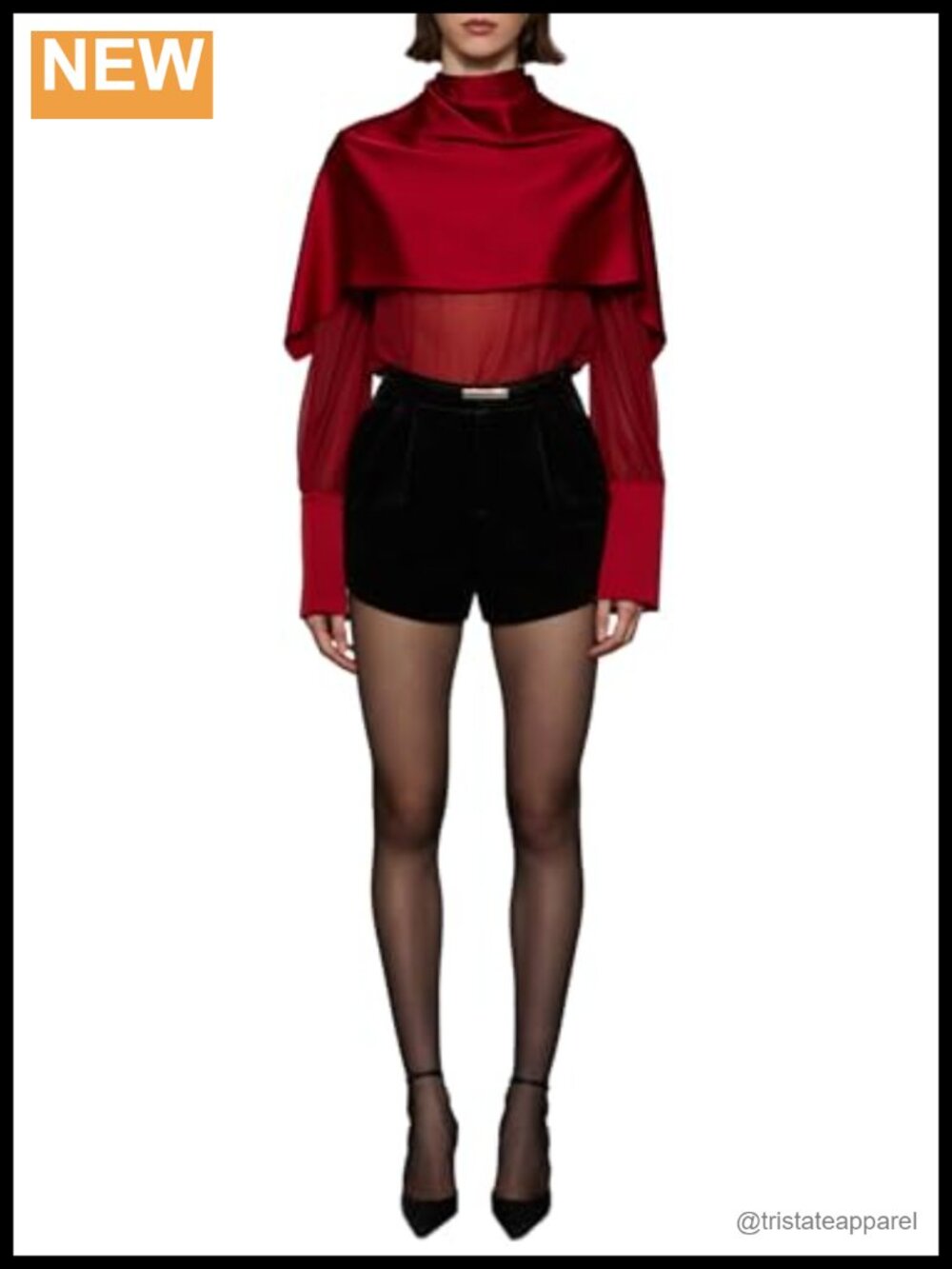 Silk Chiffon Evening Blouse High Neck Long Sleeve Button Down Relaxed Fit